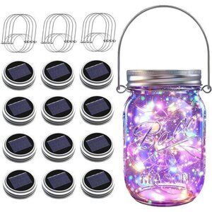 Solar Mason Jar Lights [Upgraded], 12 Pack 30 LED Firefly Fairy String Lights